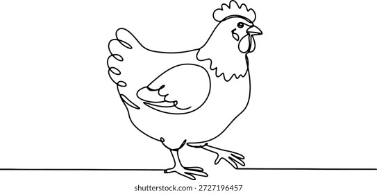 Un dibujo limpio y minimalista de una línea de una gallina, Ilustración vectorial