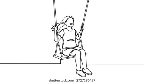 Um desenho contínuo limpo e minimalista de uma linha de uma pessoa em um balanço, ilustração de vetor