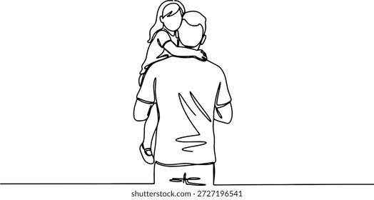 A clean and minimalistic continuous one line drawing of a parent carrying a child on back, vector illustration