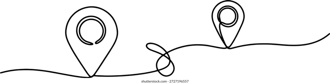 Um desenho contínuo limpo e minimalista de uma linha de localizações geográficas, ilustração vetorial