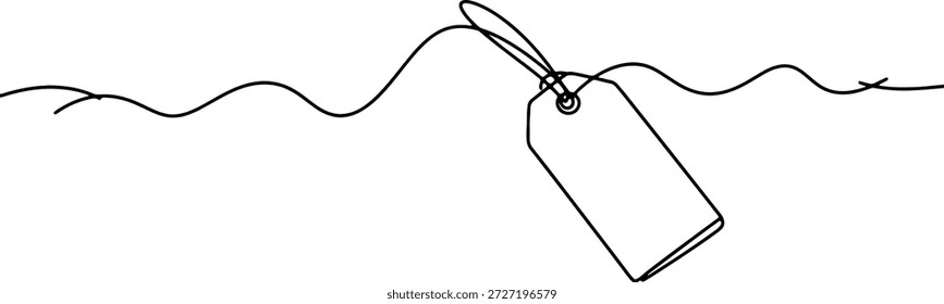 A clean and minimalistic continuous one line drawing of a tag with string, vector illustration.