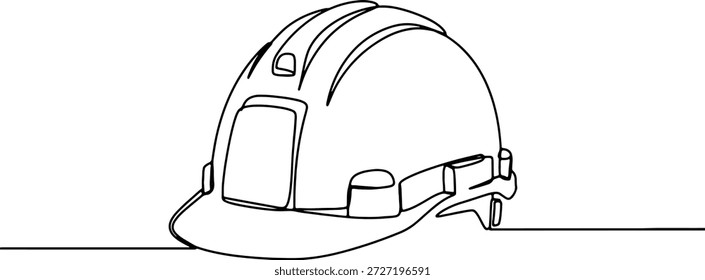 A clean and minimalistic continuous one line drawing of a hard hat, vector illustration