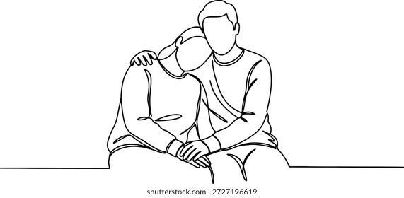 A clean and minimalistic continuous one line drawing of a couple embracing, vector illustration