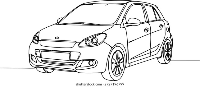 Um desenho contínuo limpo e minimalista de uma linha de um carro compacto em um fundo branco, ilustração vetorial