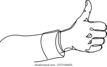 Eine saubere und minimalistische durchgehende einzeilige Zeichnung einer Hand, die einen Daumen nach oben gibt, Vektorgrafik