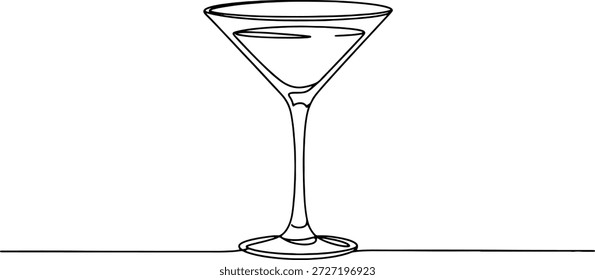 Um desenho contínuo limpo e minimalista de uma linha de um copo de martini, ilustração vetorial
