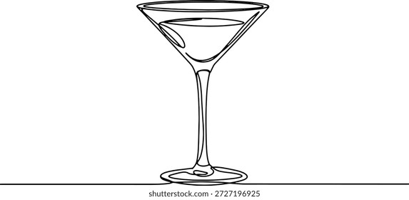 Un dibujo limpio y minimalista de una línea de una copa de martini, Ilustración vectorial