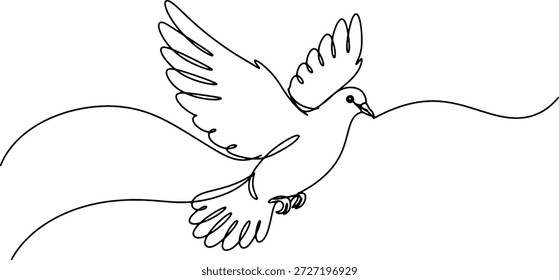 Um desenho contínuo limpo e minimalista de uma linha de uma pomba voadora, ilustração vetorial