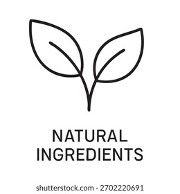 Clean, minimalistic icon featuring a leaf drawing and text promoting natural ingredient usage.