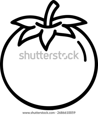 A clean, minimalistic line drawing of a fresh tomato, perfect for culinary, health, or gardening themes. This versatile graphic highlights the natural beauty of the fruit with its stem and leafy crown