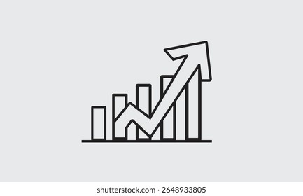 A clean and minimalistic line icon showing a rising arrow over a bar chart, representing business growth, financial success, positive performance, or increasing trends.