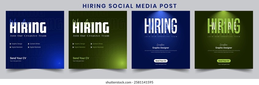 Clean and minimalistic "We Are Hiring" banner for social media bold texts and simple layout. Looking for creative minds to work innovatively. Best project for job hiring promotion under modern.