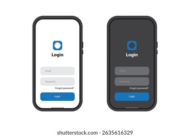 Clean mobile login interface template with dark and light theme for app or website access.