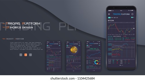 Clean Mobile UI Design Concept. Trendy Mobile Banking. Cryptocurrency Technology. Bitcoin Exchange. Financial analytics. Trading Business Application Template. Vector EPS 10