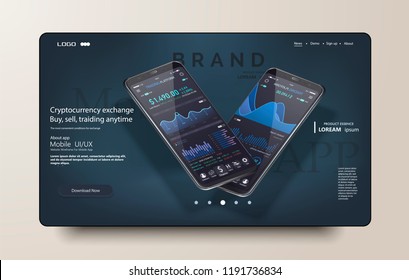 Clean Mobile UI Design Concept. Trendy Mobile Banking. Cryptocurrency Technology. Bitcoin Exchange. Financial analytics. Trading Business Application Template