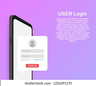 Clean Mobile UI Design Concept. Login Application with Password Form Window. Vector stock illustration.