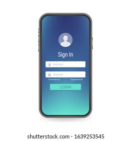 Clean Mobile UI Design Concept. Login Application with Password Form Window. Vector stock illustration.