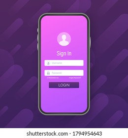 Clean Mobile UI Design Concept. Login Application with Password Form Window. Vector stock illustration.