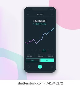 Clean Mobile UI Design Concept. Trendy Mobile Banking. Cryptocurrency Technology. Bitcoin Exchange. Financial analytics. Trading Business Application Template. Vector EPS 10