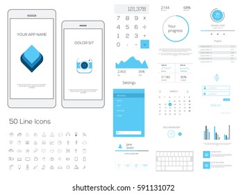 Clean Mobile Web UI, UX  Kit. Vector illustration