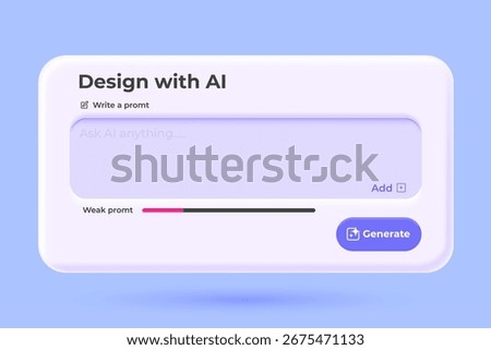 A clean and modern 3D Input card designed for AI interfaces, apps, and websites. Perfect for web design, mobile apps, dashboards, and digital products. Vector Illustration