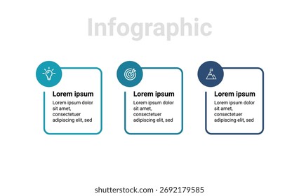 Saubere und moderne 3-Schritt-Prozesszeitleiste mit Symbolgrafiken für Geschäftsberichte, Marketingfolien, visuelle Diagramme und Planungslayouts