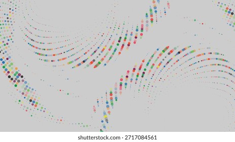 Fondo abstracto moderno y limpio con coloridas curvas de onda punteadas sobre un fondo gris claro. Ideal para temáticas tecnológicas, presentaciones, Sitios web, Fondos de pantalla y proyectos de Diseño gráfico contemporáneo.