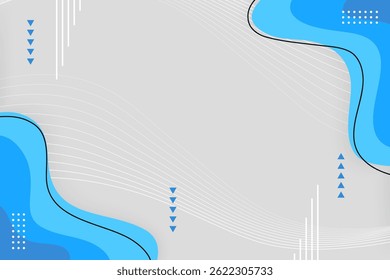 A clean and modern abstract design featuring blue waves and gray tones with dynamic lines and geometric accents.