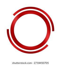 Un gráfico abstracto limpio y moderno con una vibrante forma circular roja. El diseño incorpora un vacío blanco central rodeado por un anillo rojo, roto por dos segmentos de arco rojo adicionales. Presenta un degradado sutil, añadiendo profundidad y un aspecto elegante y pulido. Ideal para logotipos, marcas, tecnología, negocios o proyectos de diseño moderno que requieren un elemento visual audaz y contemporáneo.