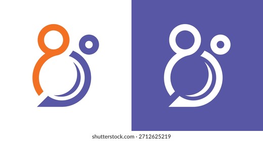 Um design de logotipo abstrato limpo e moderno com duas figuras abstratas em laranja e roxo. O design simboliza conexão, unidade e parceria, com uma estética elegante e minimalista. Perfeito