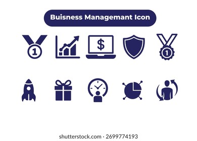Um conjunto de ícones de vetor limpo e moderno gerado por IA representando o gerenciamento de negócios
