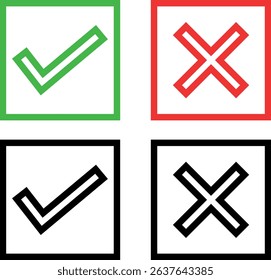 Clean and modern Approved and Rejected icon sets in square style. Includes checkmarks, tick, close, right, wrong and check and cancel symbols.