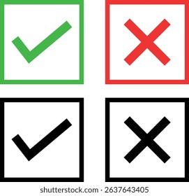 Clean and modern Approved and Rejected icon sets in square style. Includes checkmarks, tick, close, right, wrong and check and cancel symbols.
