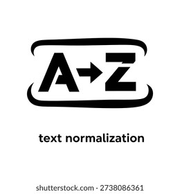 Clean and modern AZ arrow text normalization icon with bold typography on white background, ideal for data processing and linguistic projects.