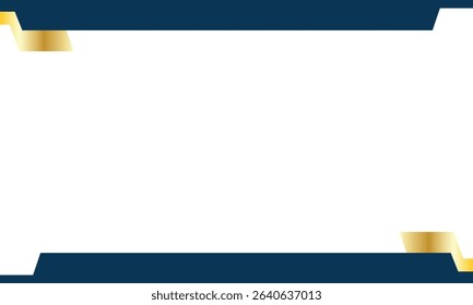 Clean and modern background design featuring a white central space framed by dark blue borders with golden corner highlights. Ideal for certificates, business cards, or formal digital layouts.