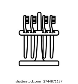 Clean and modern bathroom setup with five toothbrushes in a sleek holder, promoting hygiene and organization.