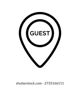 Clean and modern black guest location pin icon with bold text, perfect for maps, apps, websites, and hospitality designs with a professional look.