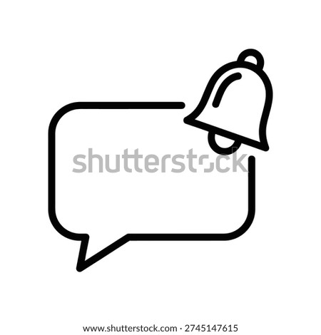 Clean and modern black line art of a notification bell inside a speech bubble, ideal for alerts, messages, and digital communication designs.