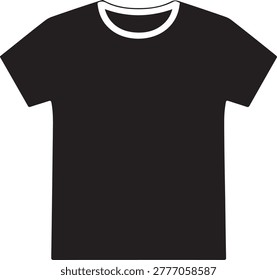 A clean, modern black t-shirt featuring a simple white collar and cuffs, ideal for casual or minimalist fashion design.