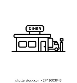 Clean and modern black and white diner sign vector illustration, perfect for logos, menus, and branding with a retro aesthetic appeal.