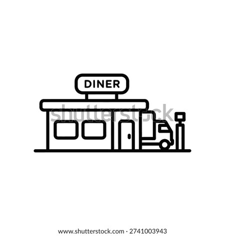 Clean and modern black and white diner sign vector illustration, perfect for logos, menus, and branding with a retro aesthetic appeal.