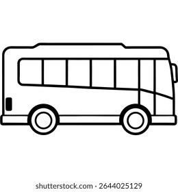 A clean and modern black and white illustration showcases a passenger bus, perfect for representing public transport.
