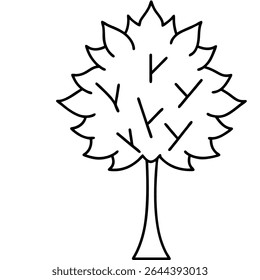 A clean and modern black and white outline illustration depicts a stylized tree icon set against a pristine white background.