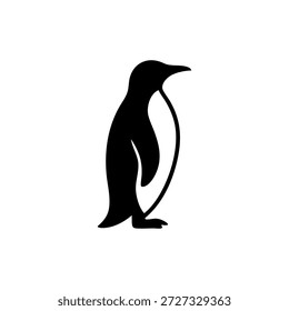 Una silueta de pingüino blanco y negro limpio y moderno. Esta ilustración de aves es ideal para temas invernales, proyectos de conservación de la vida silvestre del ártico, logotipos lindos y Diseños gráficos minimalistas.
