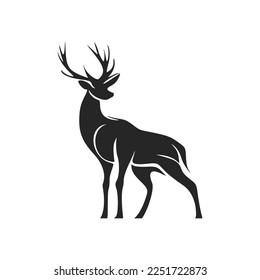 Clean and modern black and white vector logo featuring a deer with big antlers.