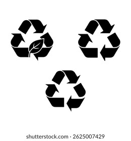 Clean and modern black and white vector illustrations of recycling symbols are presented in this file, embodying environmental protection and sustainability concepts. This versatile design 