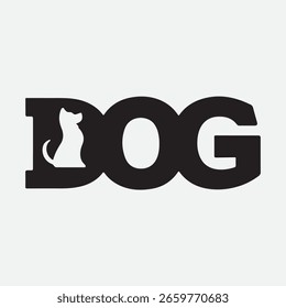 A clean and modern black and white vector design of the word "DOG" with a dog silhouette creatively integrated into the letters.

