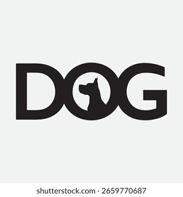 A clean and modern black and white vector design of the word "DOG" with a dog silhouette creatively integrated into the letters.

