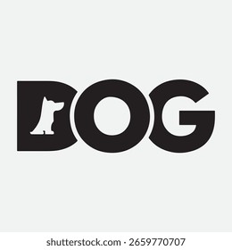 Un diseño de Vector blanco y negro limpio y moderno de la palabra "PERRO" con una silueta de perro integrada creativamente en las letras.

