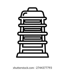 Clean and modern black and white vector illustration of stacked wooden chairs, perfect for interior design, event planning, and commercial use with a minimalist aesthetic.